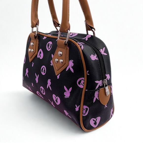 Playboy Pink & Black Monogram Handbag Y2K Bunny Print Pink Lining - Picture 4 of 10